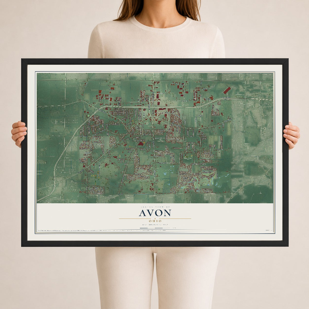 Map of Avon, Ohio, 24 x 36 inch print in a black wood frame