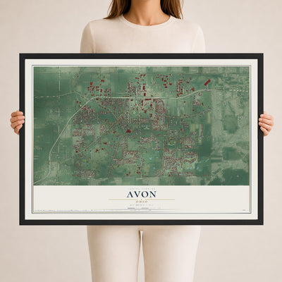 Map of Avon, Ohio, 24 x 36 inch print in a black wood frame