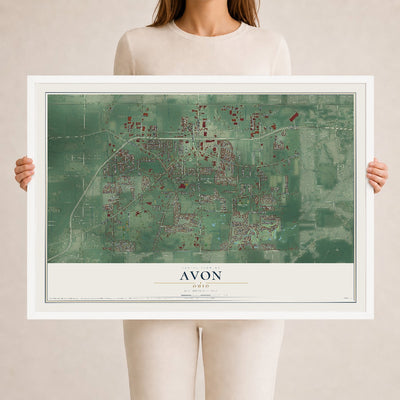 Map of Avon, Ohio, 24 x 36 inch print in a white wood frame