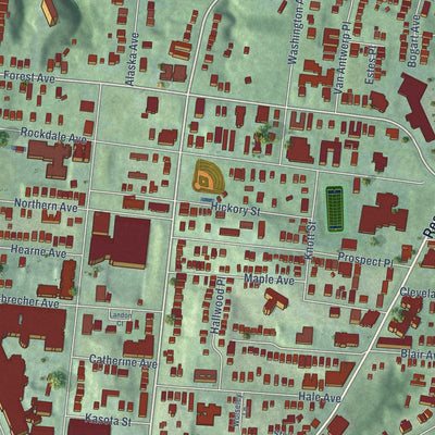 Close-up of the map of Avondale, Cincinnati, Ohio print showing street and building detail