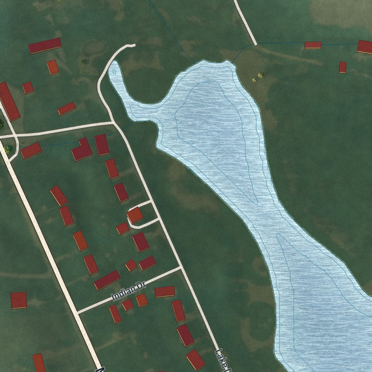 Second close-up of the map of Bailey Lakes, Ohio print showing more streets and buildings