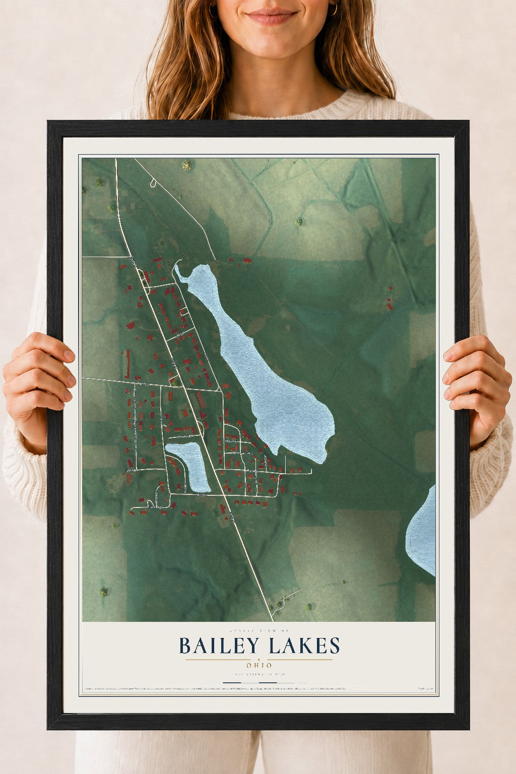 Map of Bailey Lakes, Ohio, 18 x 24 inch print in a black wood frame