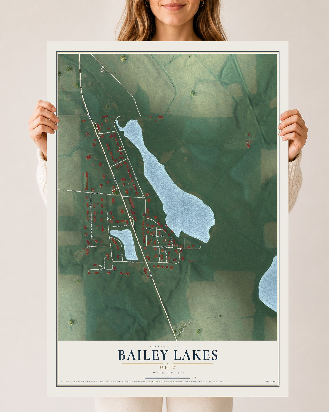 Map of Bailey Lakes, Ohio, 24 x 36 inch unframed archival matte print
