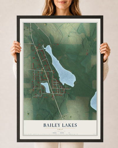 Map of Bailey Lakes, Ohio, 24 x 36 inch print in a black wood frame