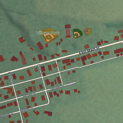 Second close-up of the map of Bainbridge, Ohio print showing more streets and buildings
