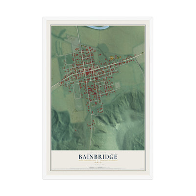 Map of Bainbridge, Ohio, 12 x 18 inch print in a white wood frame