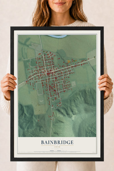 Map of Bainbridge, Ohio, 18 x 24 inch print in a black wood frame
