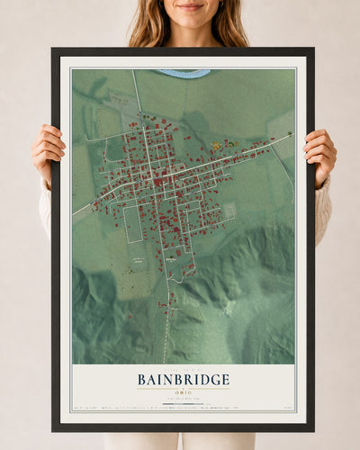 Map of Bainbridge, Ohio, 24 x 36 inch print in a black wood frame