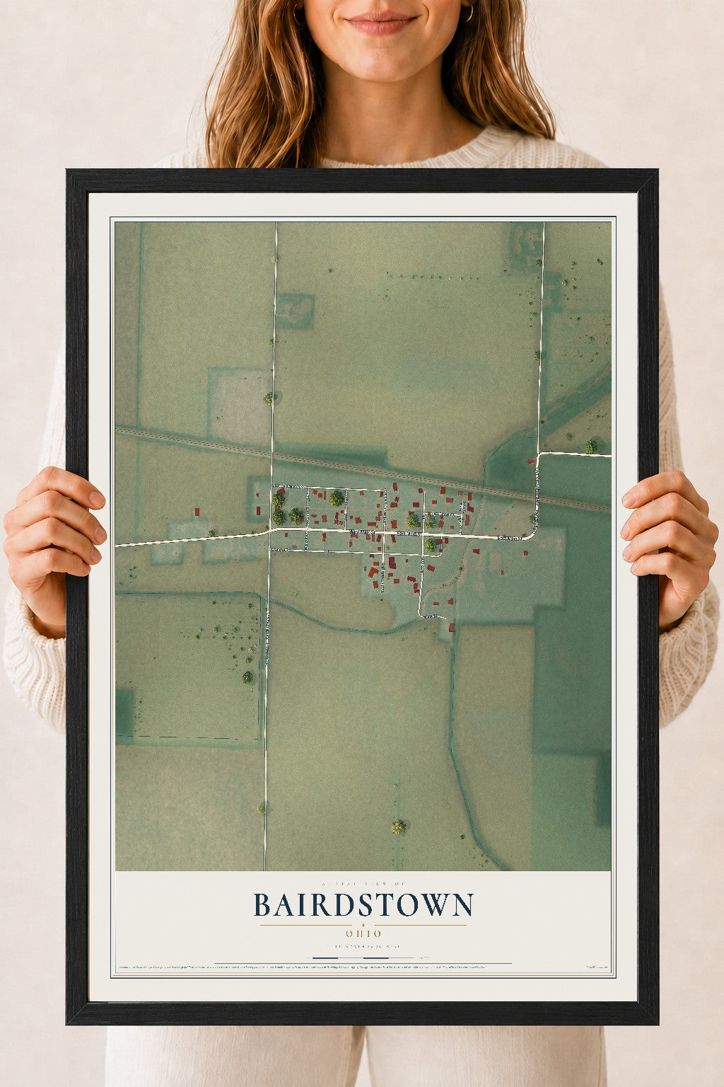 Map of Bairdstown, Ohio, 18 x 24 inch print in a black wood frame