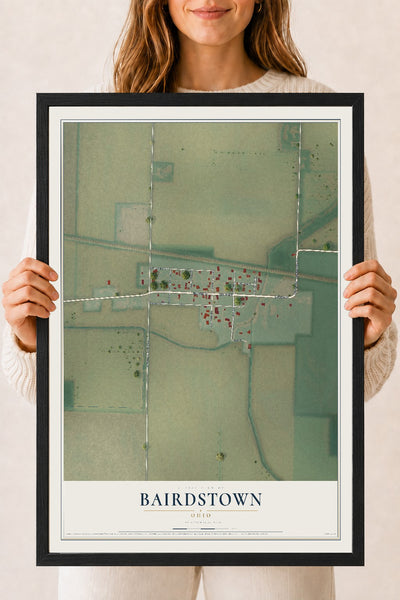 Map of Bairdstown, Ohio, 18 x 24 inch print in a black wood frame