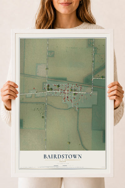 Map of Bairdstown, Ohio, 18 x 24 inch print in a white wood frame