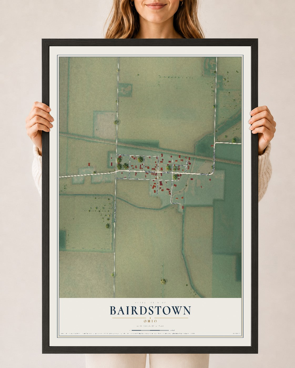 Map of Bairdstown, Ohio, 24 x 36 inch print in a black wood frame