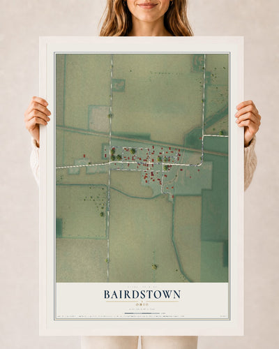 Map of Bairdstown, Ohio, 24 x 36 inch print in a white wood frame