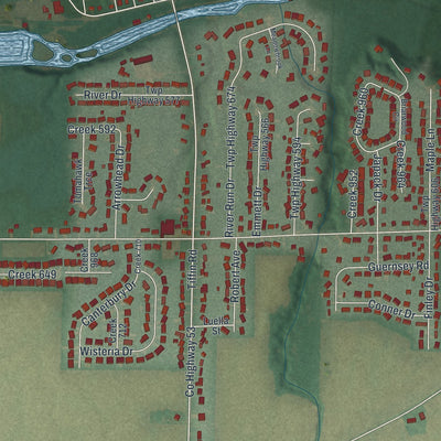 Close-up of the map of Ballville, Ohio print showing street and building detail