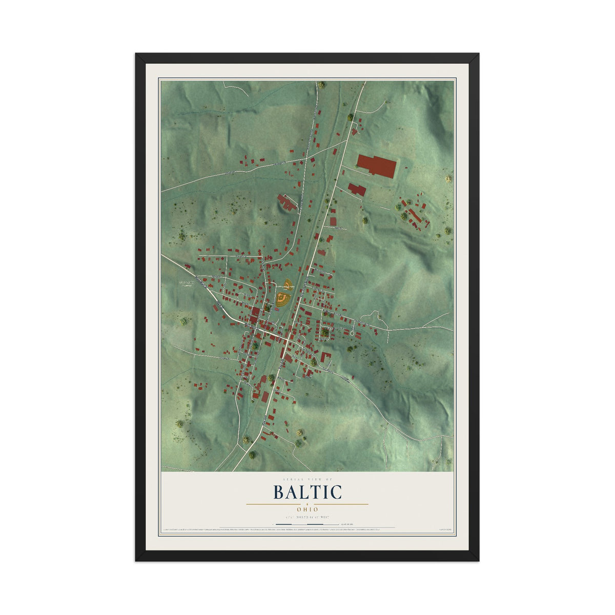 Map of Baltic, Ohio, 12 x 18 inch print in a black wood frame