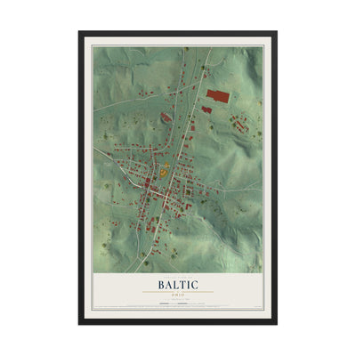 Map of Baltic, Ohio, 12 x 18 inch print in a black wood frame