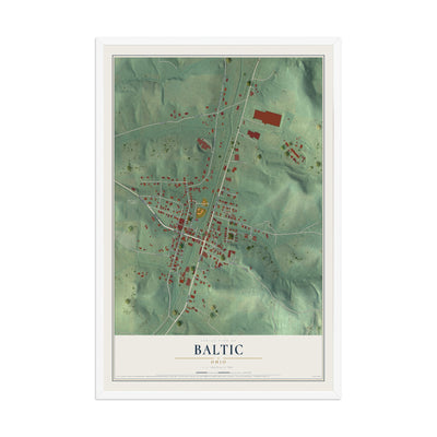 Map of Baltic, Ohio, 12 x 18 inch print in a white wood frame