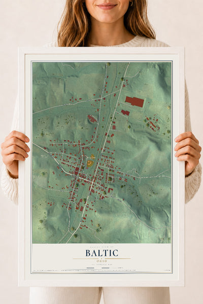 Map of Baltic, Ohio, 18 x 24 inch print in a white wood frame