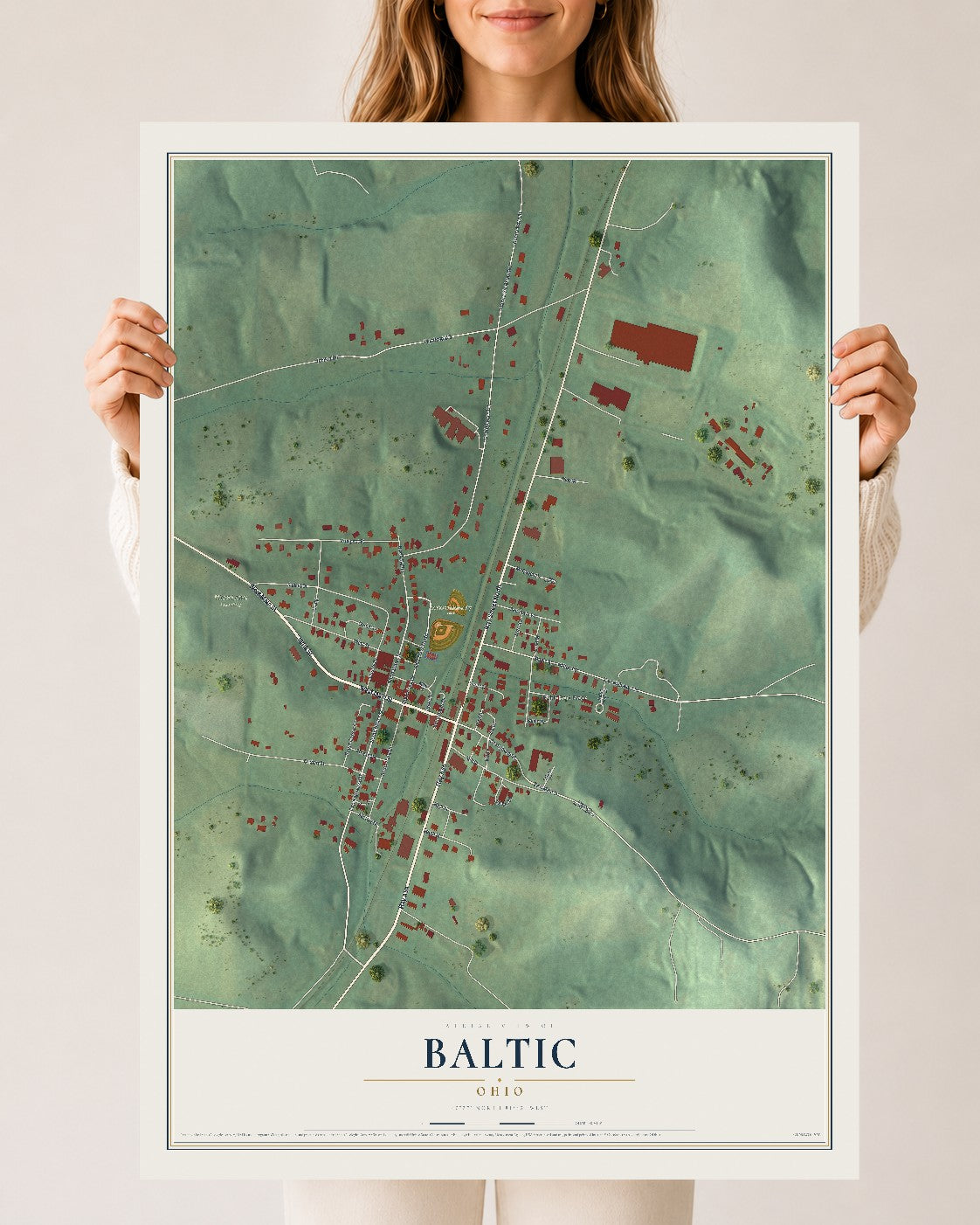 Map of Baltic, Ohio, 24 x 36 inch unframed archival matte print