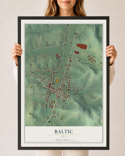 Map of Baltic, Ohio, 24 x 36 inch print in a black wood frame