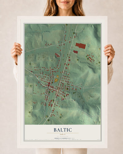 Map of Baltic, Ohio, 24 x 36 inch print in a white wood frame