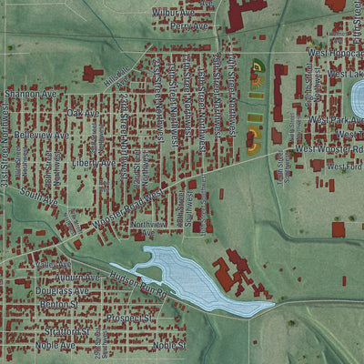Second close-up of the map of Barberton, Ohio print showing more streets and buildings