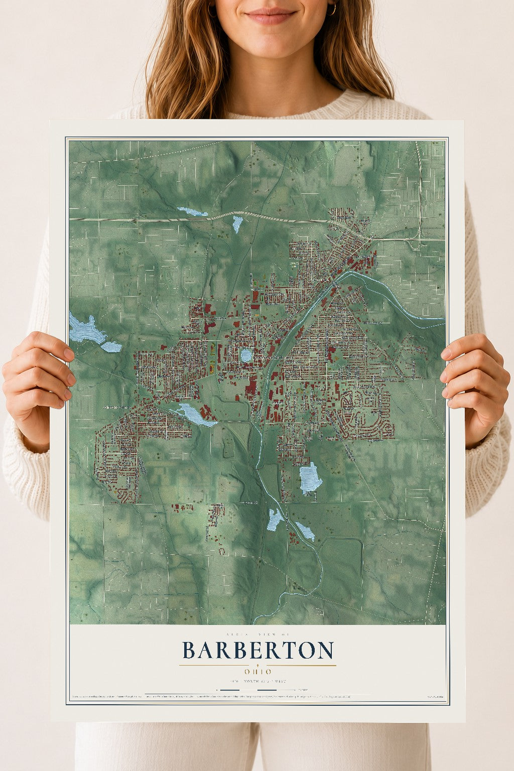 Map of Barberton, Ohio, 18 x 24 inch unframed archival matte print
