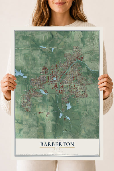 Map of Barberton, Ohio, 18 x 24 inch unframed archival matte print