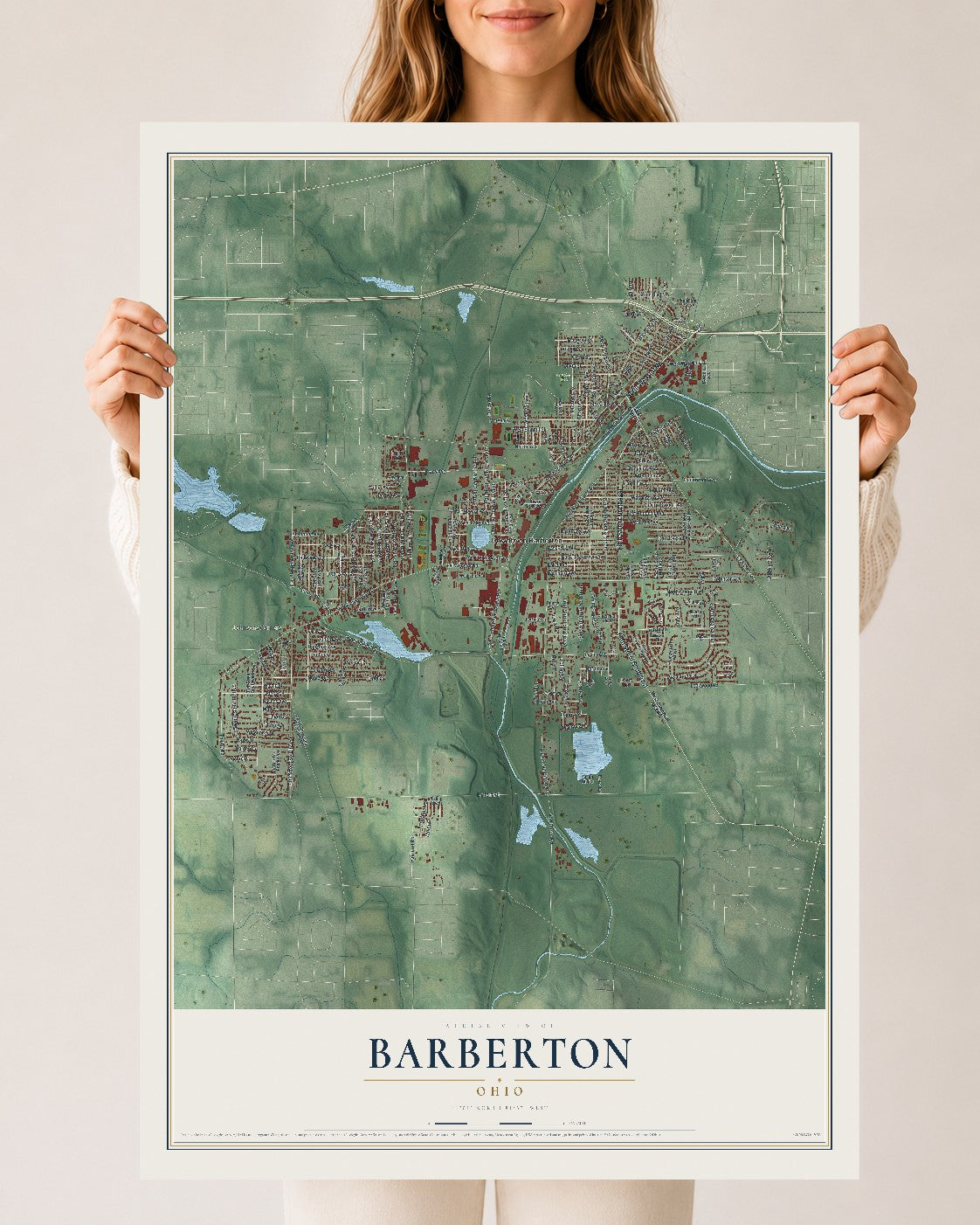 Map of Barberton, Ohio, 24 x 36 inch unframed archival matte print
