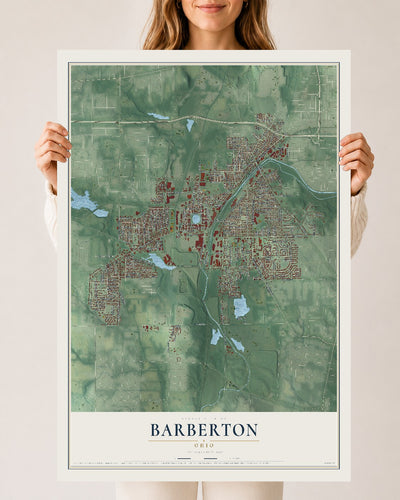 Map of Barberton, Ohio, 24 x 36 inch unframed archival matte print
