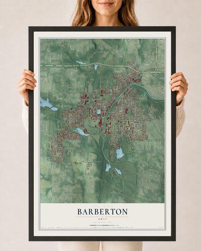 Map of Barberton, Ohio, 24 x 36 inch print in a black wood frame