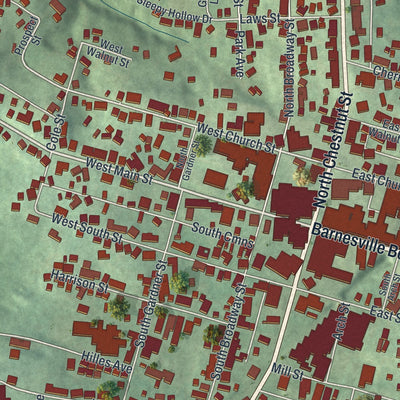 Close-up of the map of Barnesville, Ohio print showing street and building detail