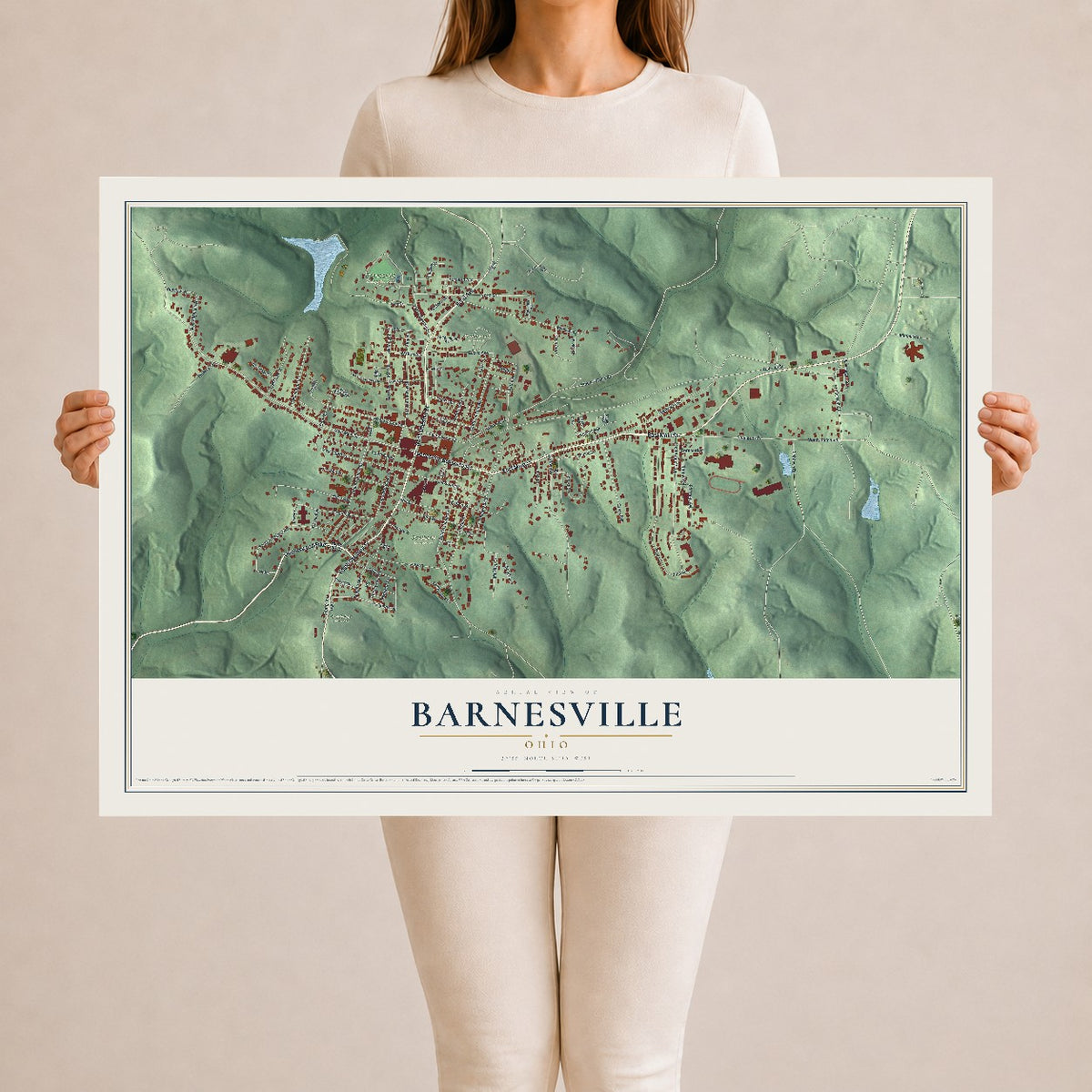 Map of Barnesville, Ohio, 24 x 36 inch unframed archival matte print