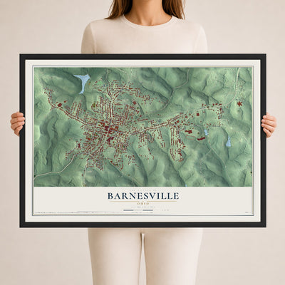Map of Barnesville, Ohio, 24 x 36 inch print in a black wood frame