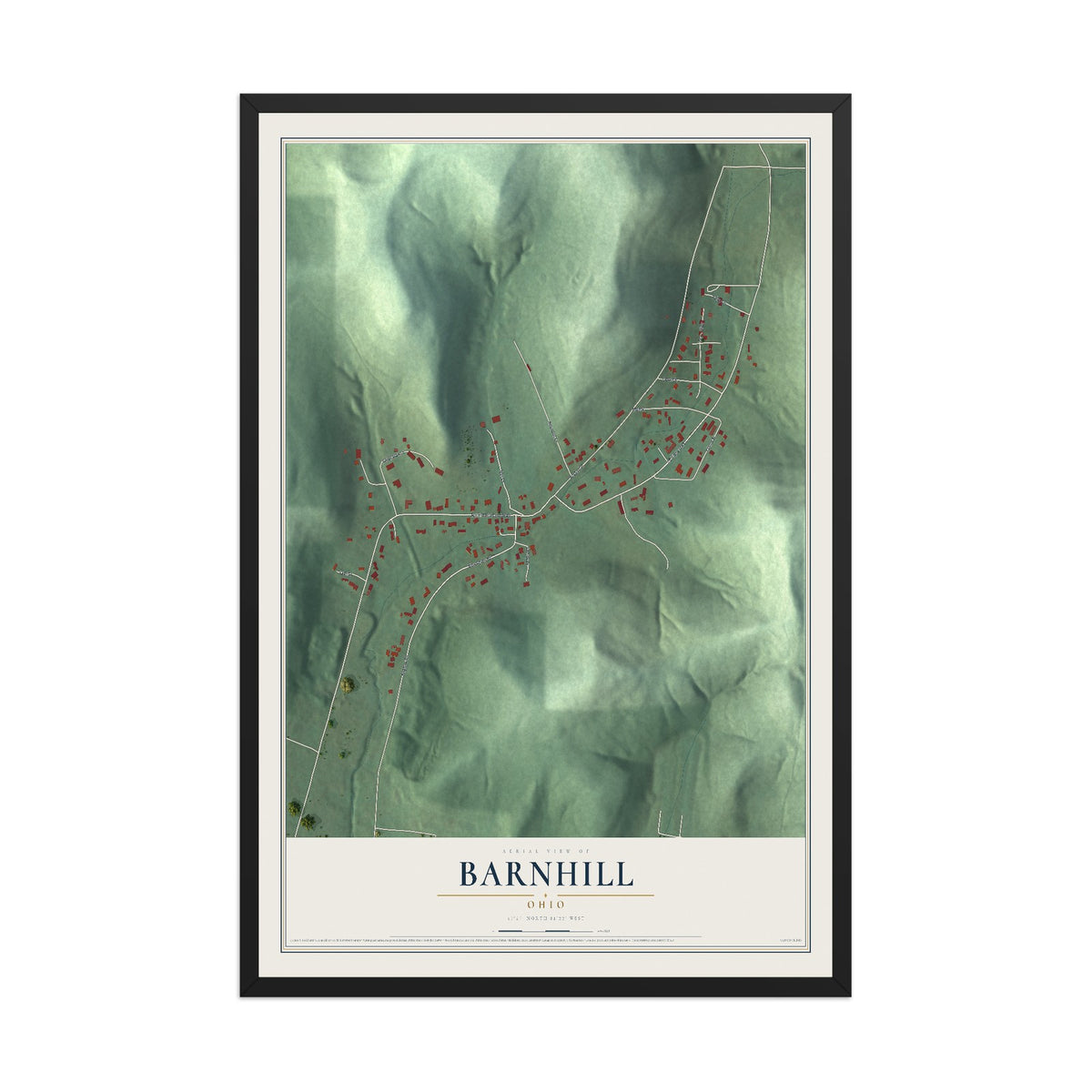 Map of Barnhill, Ohio, 12 x 18 inch print in a black wood frame