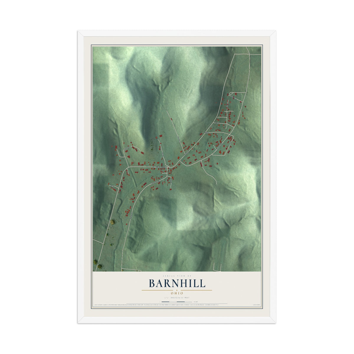 Map of Barnhill, Ohio, 12 x 18 inch print in a white wood frame