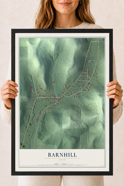 Map of Barnhill, Ohio, 18 x 24 inch print in a black wood frame