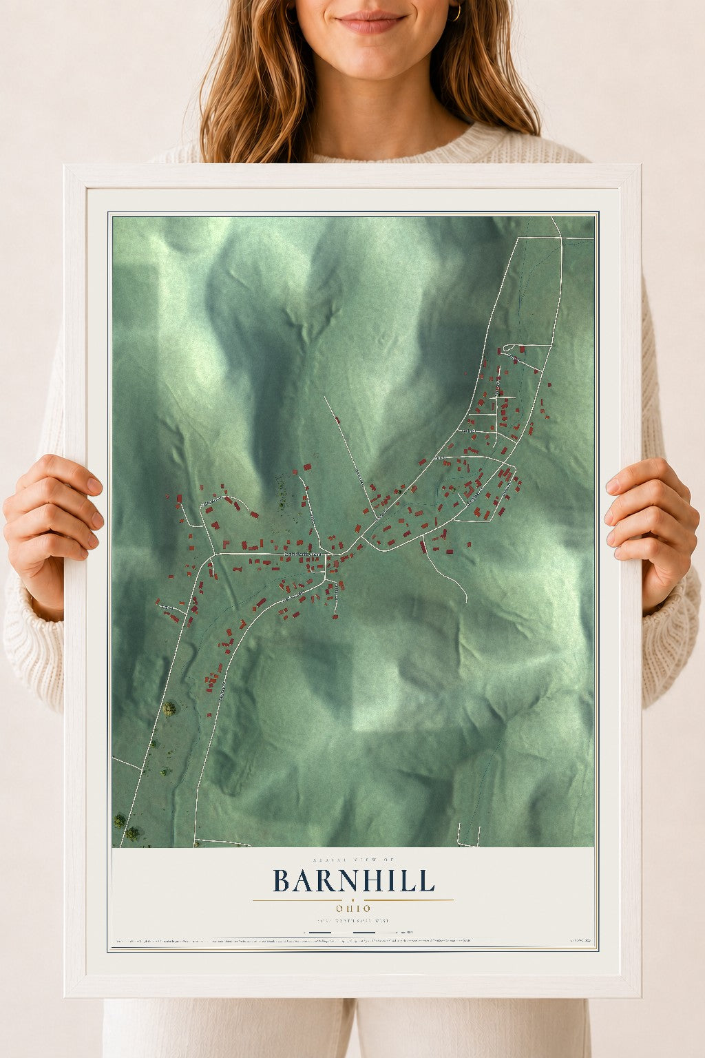 Map of Barnhill, Ohio, 18 x 24 inch print in a white wood frame