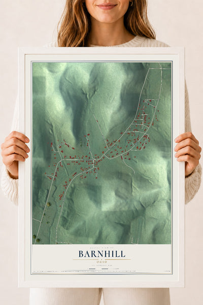Map of Barnhill, Ohio, 18 x 24 inch print in a white wood frame