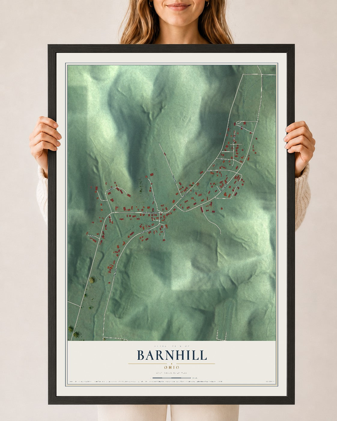 Map of Barnhill, Ohio, 24 x 36 inch print in a black wood frame