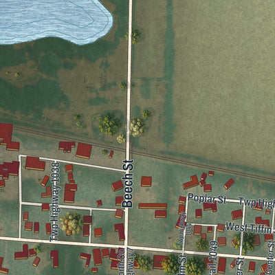 Close-up of the map of Bascom, Ohio print showing street and building detail