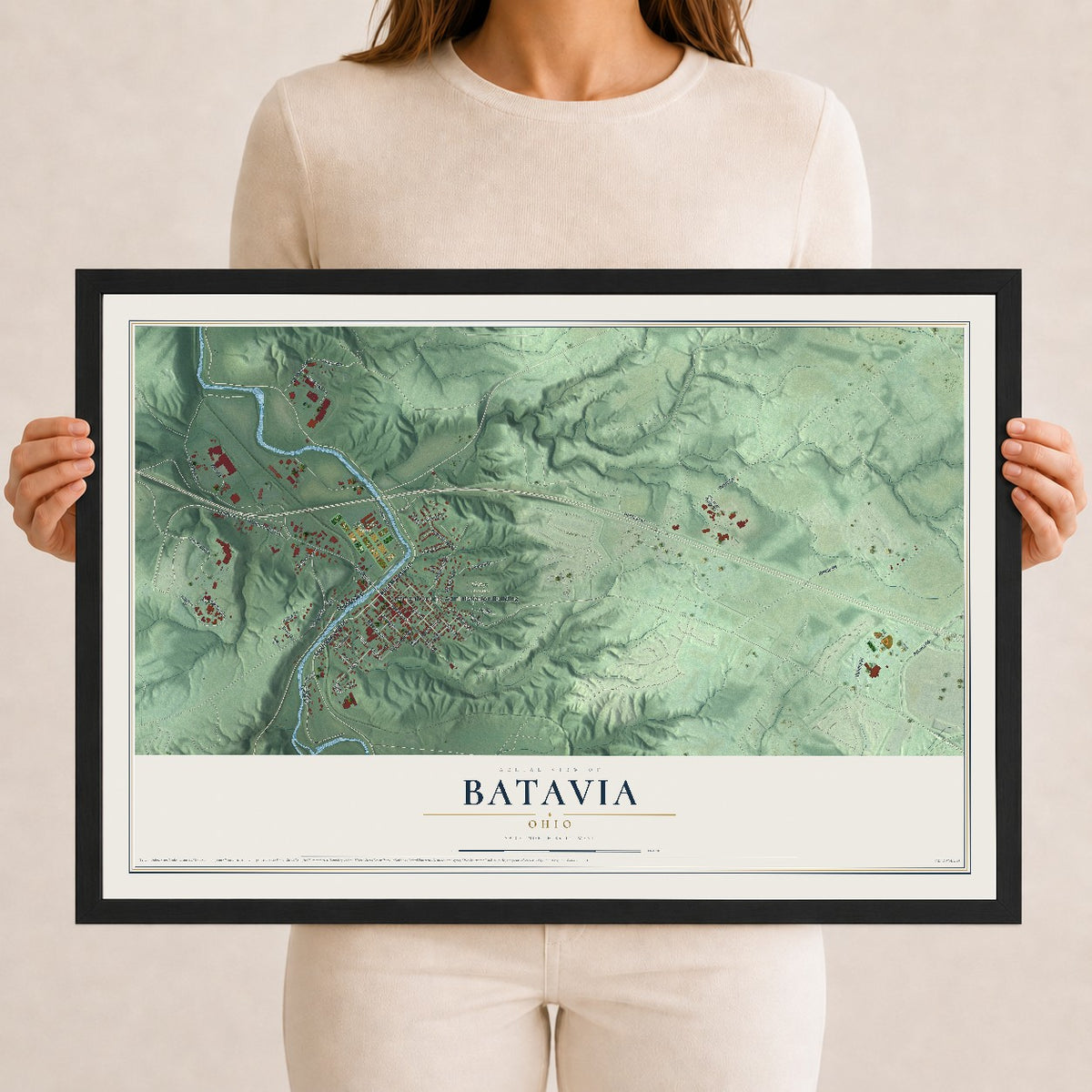 Map of Batavia, Ohio, 12 x 18 inch print in a black wood frame