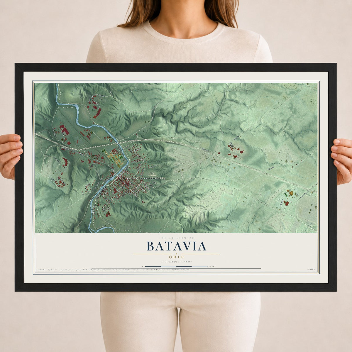 Map of Batavia, Ohio, 18 x 24 inch print in a black wood frame