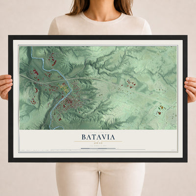 Map of Batavia, Ohio, 18 x 24 inch print in a black wood frame