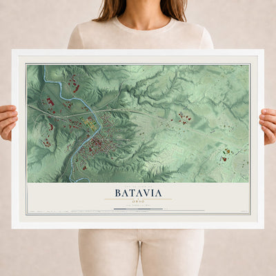 Map of Batavia, Ohio, 18 x 24 inch print in a white wood frame