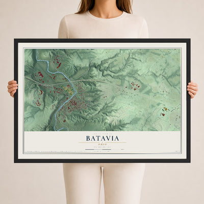 Map of Batavia, Ohio, 24 x 36 inch print in a black wood frame
