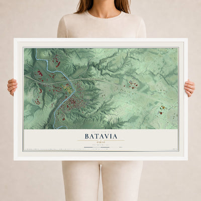 Map of Batavia, Ohio, 24 x 36 inch print in a white wood frame