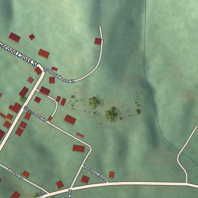 Close-up of the map of Batesville, Ohio print showing street and building detail