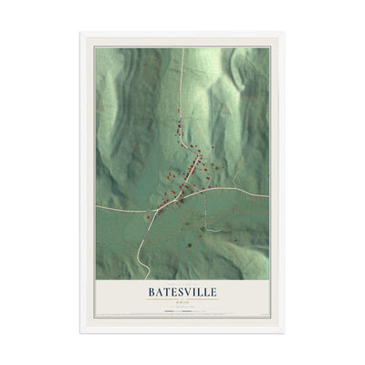 Map of Batesville, Ohio, 12 x 18 inch print in a white wood frame