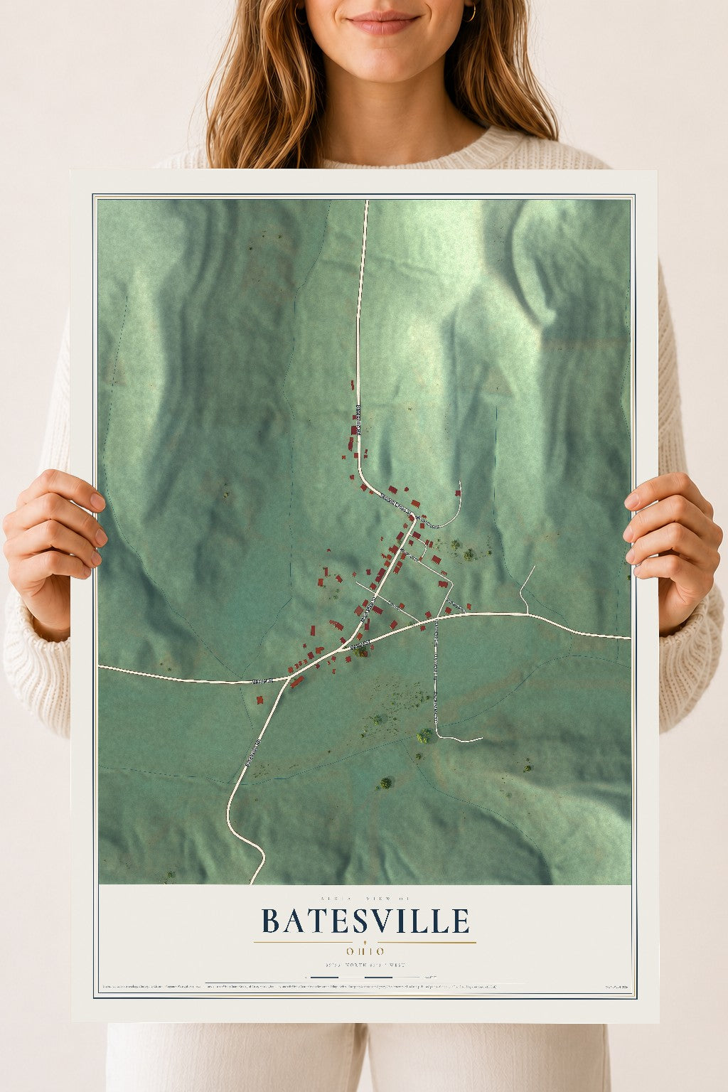 Map of Batesville, Ohio, 18 x 24 inch unframed archival matte print